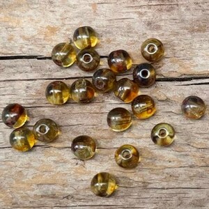 20 böhmische MINI Glasperlen 4mm  oliv braun Picasso - rund, Kugeln