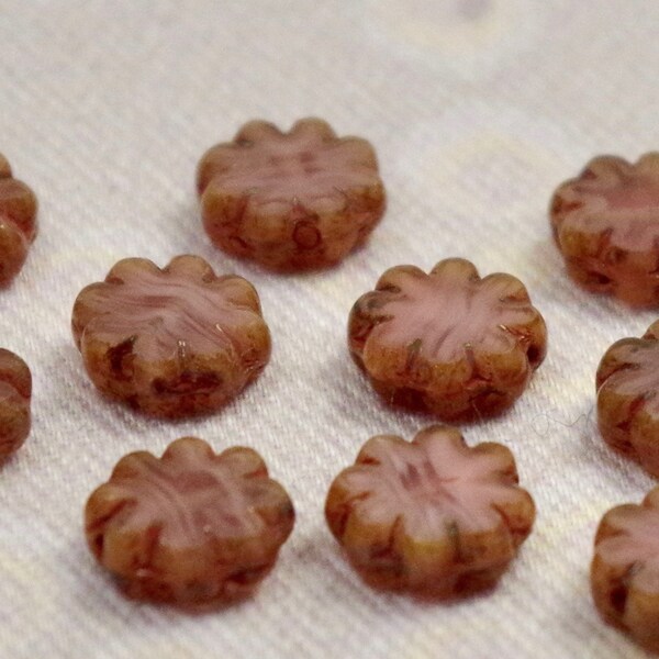 10 Bohemian Glass Flowers 9 mm Flowers ALTROSA opaque brown