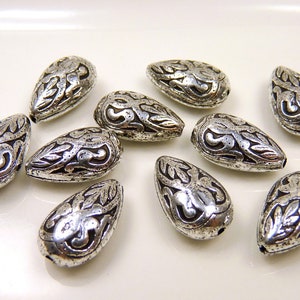 10 Tropfen, Tropfenperlen Silber Ornamenttropfen 18x11mm Perlen Bild 2