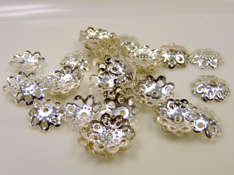 50 Perlenkappen Blume Silber 10mm Blütenkappen Bild 2