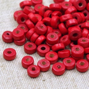 100 wooden beads - 6 x 3 mm rondelle RED wooden rondelle