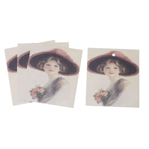 20 VINTAGE Geschenkanhänger 7x6cm - DAME mit Hut