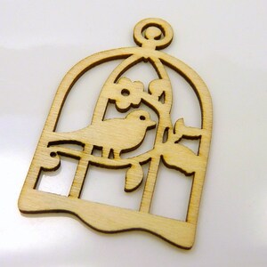 10 pendenti GABBIA PER UCCELLI - legno - uccellino - pendenti in legno - 52,5 mm