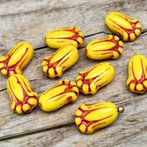10 fleurs en verre de Bohème 12 x 8 mm tulipes jaunes perles de verre fleurs fleurs