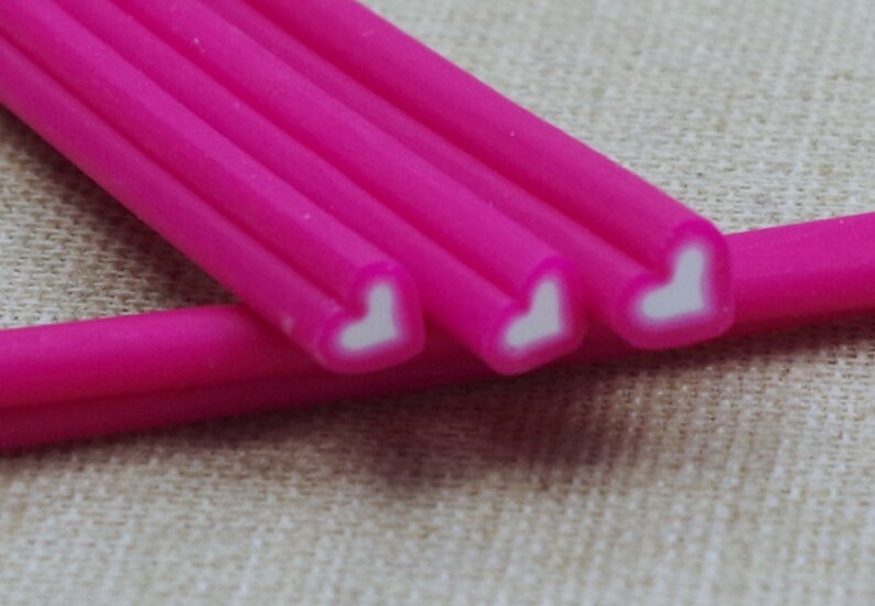 4 Polymer Clay Sticks HEART pink nail art pattern image 2