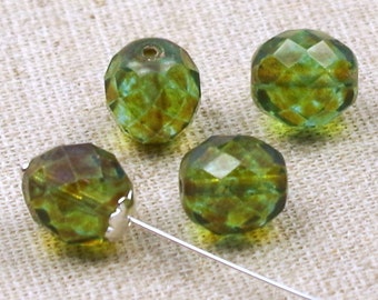 4 Bohemian glass beads 10 mm GREEN AQUA BROWN