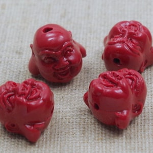 4 BUDDHA beads 15 x 14 mm - Buddha head, dark red