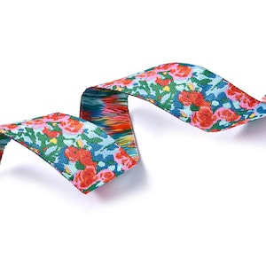 1m (2,50EUR/m) Webband - 22mm - bunt geblümt - rosa pink gelb grün blau rot - Blumen - Blümchen floral