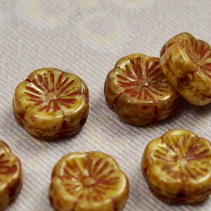 6 Bohemian glass flowers 12 mm flowers light brown picasso beige hibiscus hibiscus flowers