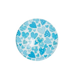 3 GLAS Cabochons 20mm - HERZCHEN  türkis weiß - Herzen
