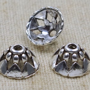 10 Solid Bead Caps 13 x 6 mm Antique Silver pattern image 1