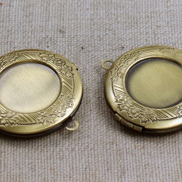 2 Filigree Medallions-33 mm-Bronze-round