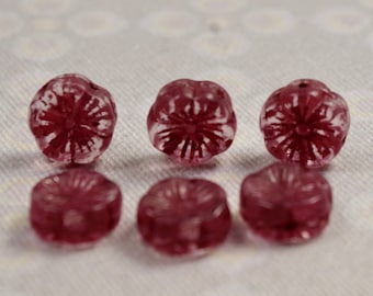 6 böhmische Glasblumen 12mm Blumen klar bordeaux - Hibiskus