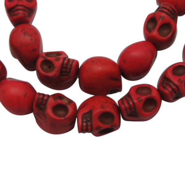 8 Howlith beads 12 x 10 mm - SKULL RED skull