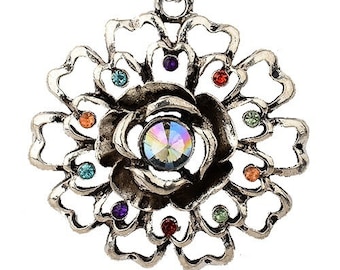 Pendentif XL - fleur - 58 x 57 mm fleur argent antique