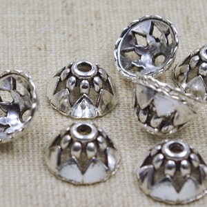 10 Solid Bead Caps 13 x 6 mm Antique Silver pattern image 3