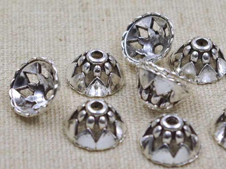 10 Solid Bead Caps 13 x 6 mm Antique Silver pattern image 3