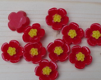 10 cabochons - two-tone - flowers 16 mm red yellow