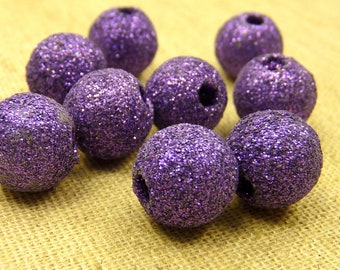 10 perles acryliques GLITTER - violet - PURPLE- 12 mm
