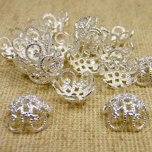 20 filigree bead caps 11 mm SILVER pearl caps image 1