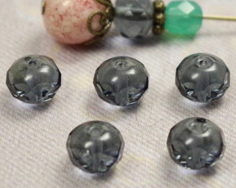 6 perles en verre tchèque 9 x 6 mm bleu