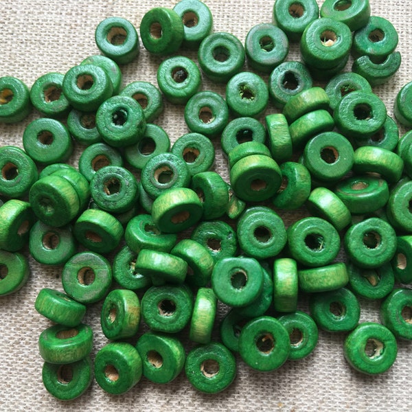 100 perles en bois vert rondelle en bois 8 x 3 mm Rondelle