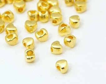 20 Mini Metal Beads Hearts 3.5 x 4 mm Gold