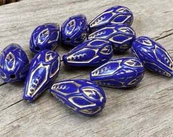 10 drops - ornament drops 20 x 12 mm - blue gold - acrylic beads - drops - dark blue, royal blue, drop beads