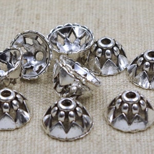 10 Solid Bead Caps 13 x 6 mm Antique Silver pattern image 2