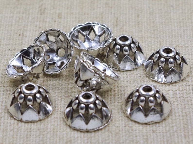 10 Solid Bead Caps 13 x 6 mm Antique Silver pattern image 2