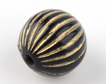 20 Kürbis Perlen - 10mm - schwarz gold gerillt - Rillen Acrylperlen Kürbisperlen