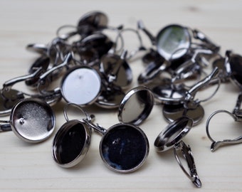 200 folding brisures for 14 mm cabochons - gun metal - ear hooks with adhesive plate - black