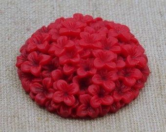 2 große Cabochons Resin Blumen 38mm rot dunkelrot