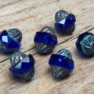 6 Bohemian glass beads 11 x 10 mm TURBINES - blue royal blue - glass beads