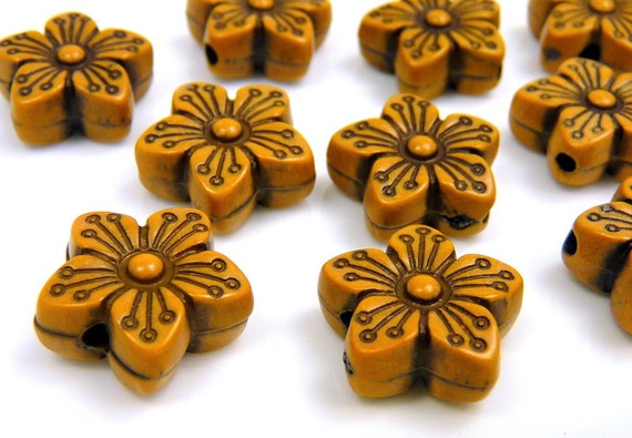 10 Vintage Perlen BLÜTEN antik braun 15mm - Blumen - Blumenperlen