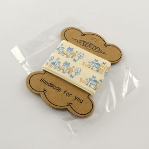 Ruban coton 1,8 m (1,40EUR/1 m) - MAISONS - 20 mm - ocre bleu clair