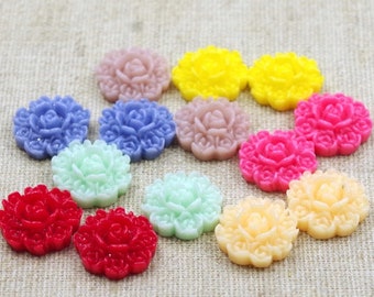 12 Cabochons  Blumen-MIX - 14mm - Farbmix