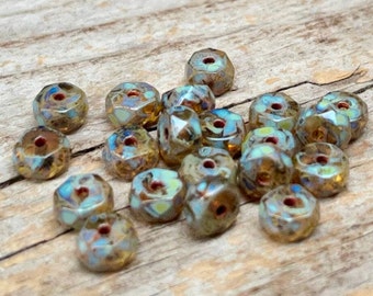 20 Bohemian glass beads 3 x 6 mm - roundels - light brown topaz picasso, discs, roundels