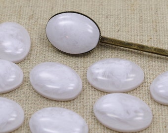 10 Cabochons  - 18x13mm WEIß marmoriert - WHITE