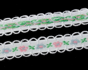 2.5 m (0.76EUR/1 m) webbing - 12 mm - FLOWERS pink white light blue green