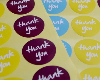 24 runde Sticker " thank you" - 3,8cm - Farbmix - braun gelb türkis DANKE