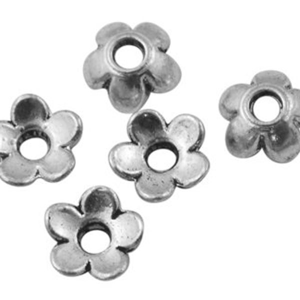 40 fleurs de bonnets de perles, casquettes de fleurs 6 mm d’argent