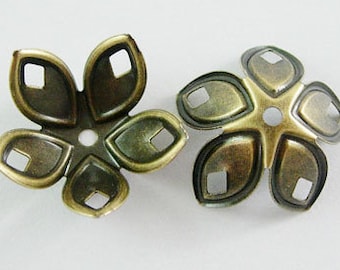 20 große Perlenkappen - Bronze 18 x 8mm - Blüten