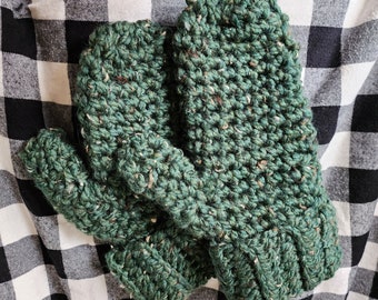 Wool Crochet Mittens, Fleece Lined Mittens