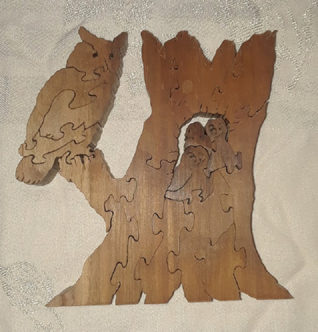 OWL With BABY Owls in a TREE Puzzle Wood Hidden Freestanding Wilderness ...