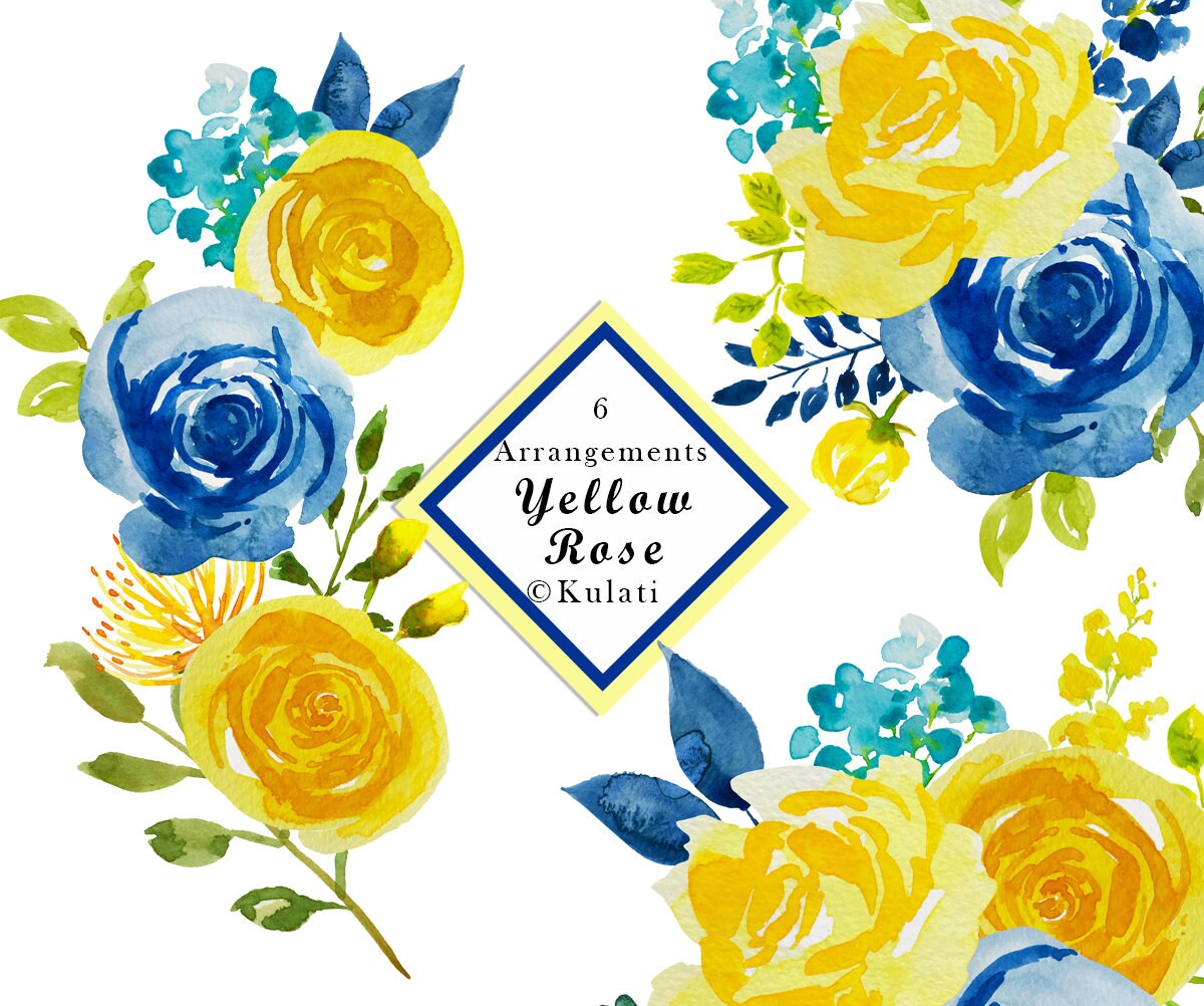INSTANT DOWNLOAD yellow and blue watercolor roses clipart Etsy