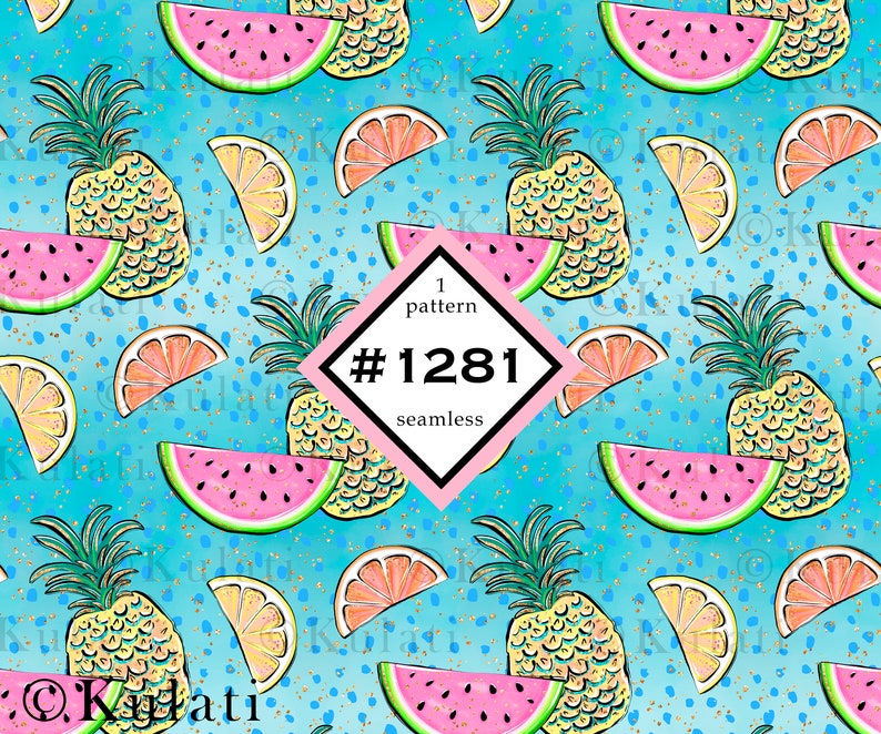 Tropical Summer Pattern INSTANT DOWNLOAD Seamless Pattern Surface Pattern Fruit Pattern Pineapple pattern Whimsical Summer Pattern