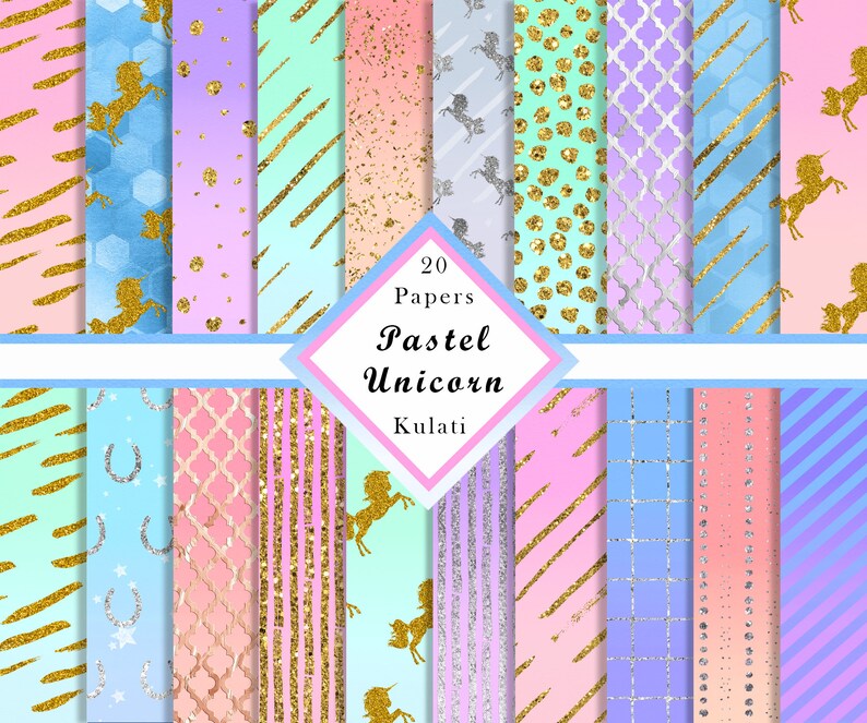 Ombre Glitter Pastel Unicorn Digital Paper Unicorn Patterns Etsy