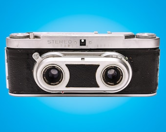 Wirgin Stereo-Entfernungsmesser 35-mm-Filmkamera mit Steinheil Munchen Cassar-Objektiven + Ledertasche