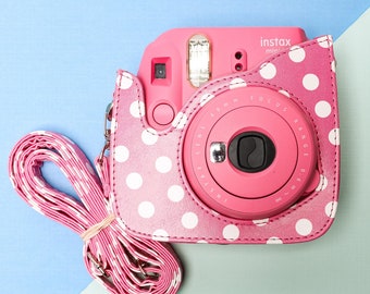 Fujifilm Instax Mini 8 Pink Instant Camera with Matching Pink Polka-dot Carrying Case & Strap